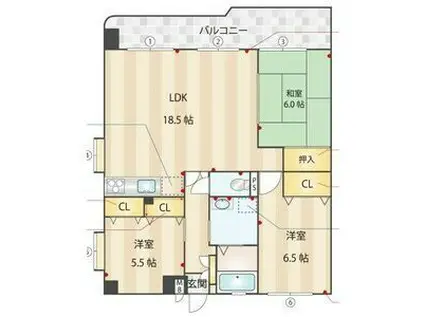 クレバー室見(3LDK/3階)の間取り写真