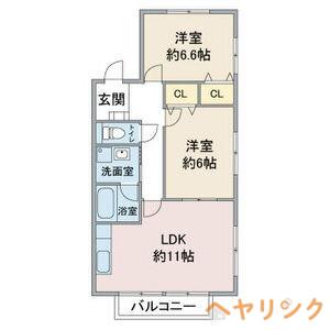 ルースリーリヤ(2LDK/2階)の間取り写真
