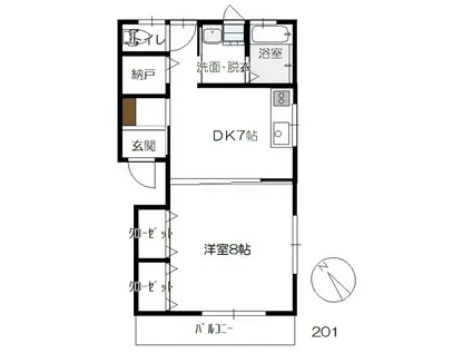 コーポ平良(1DK/2階)の間取り写真