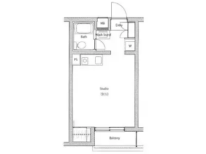 世田谷線 上町駅 桜新町駅  広々9.1畳 バルコニー付き(ワンルーム/1階)の間取り写真