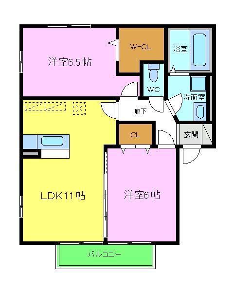 パストラル福田A棟(2LDK/1階)の間取り写真