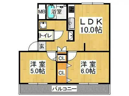高津橋農住団地(2LDK/2階)の間取り写真