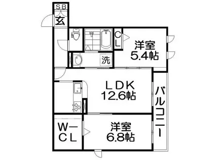 リッシュ コート ワイズ 東香里(2LDK/2階)の間取り写真
