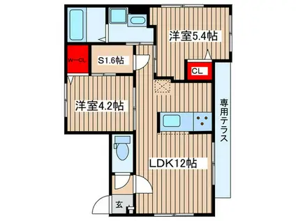 ブライトレジデンス向ヶ丘遊園(2SLDK/1階)の間取り写真