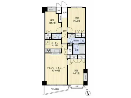 プロスペアー東中野(3LDK/1階)の間取り写真