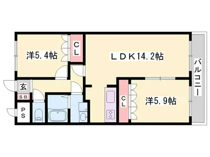エクセランコート(2LDK/1階)の間取り写真