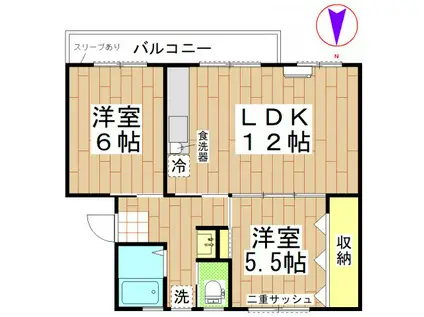 幸町団地10街区6棟(2LDK/4階)の間取り写真