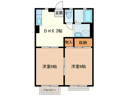 ジュネスI(2DK/1階)の間取り写真