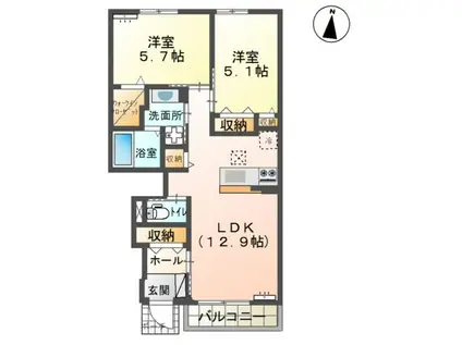 ヴェルフォーレ(2LDK/1階)の間取り写真