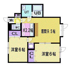 二条マンション(2LDK/1階)の間取り写真