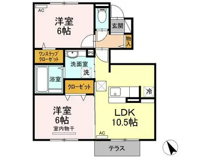 AQUA TERRACE(2LDK/1階)の間取り写真