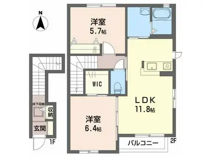 CASA MAI 月(2LDK/2階)の間取り写真