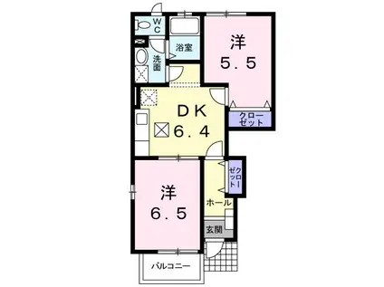 オーキッド(2DK/1階)の間取り写真