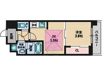 ライブガーデン江坂Ⅲ(1DK/4階)の間取り写真