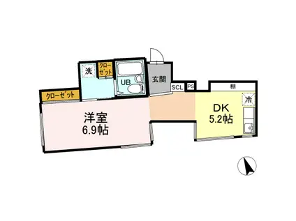 カーサアッカ(1DK/1階)の間取り写真