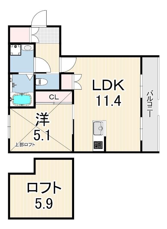 MICAELENOKURAKUEN(1LDK/2階)の間取り写真
