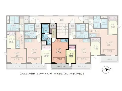クレッセント台原(1LDK/2階)の間取り写真