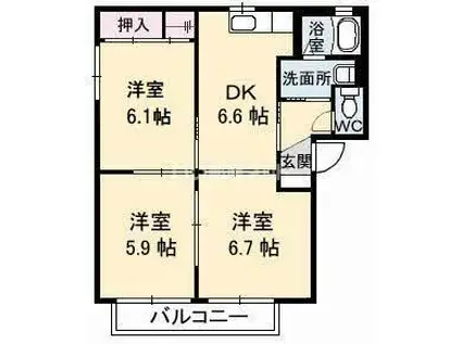 シャーメゾンS A棟(3DK/1階)の間取り写真