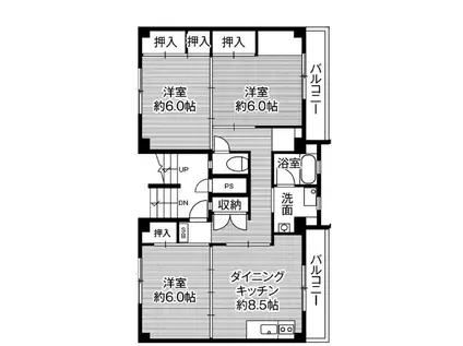 ビレッジハウス美園II5号棟(3DK/4階)の間取り写真