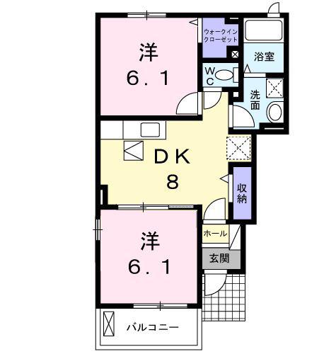 クラール・イリサII(2DK/1階)の間取り写真