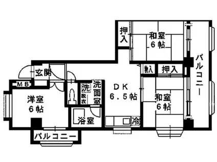 ペルリーノ武蔵関(3DK/2階)の間取り写真