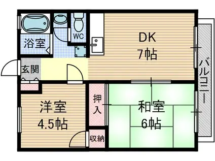 ウインヒル上郡(2DK/2階)の間取り写真