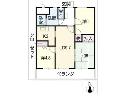 公和ビル(3LDK/1階)の間取り写真