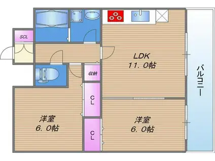 アドバンス松田II番館(2LDK/3階)の間取り写真