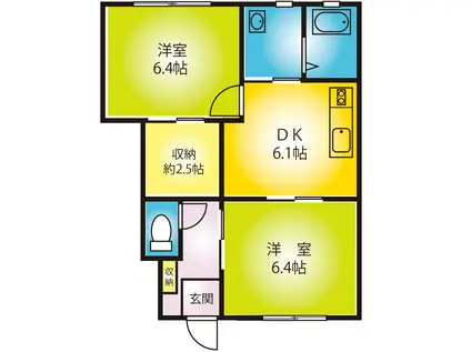 プラムグローブ D棟(2DK/1階)の間取り写真