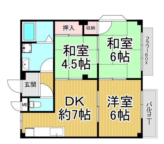 エルディムコスモⅠ(3DK/2階)の間取り写真