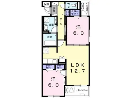 カーサ二日市(2LDK/3階)の間取り写真