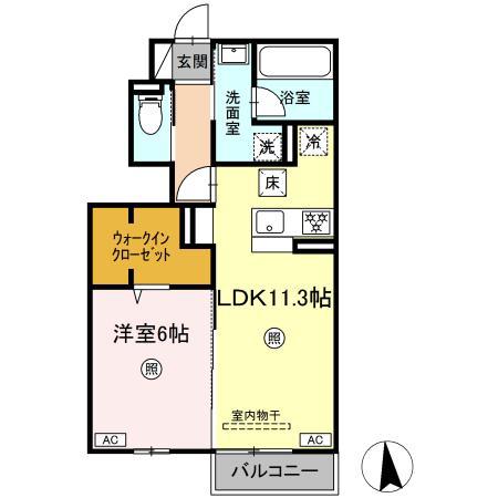 ラクードシャC(1LDK/1階)の間取り写真