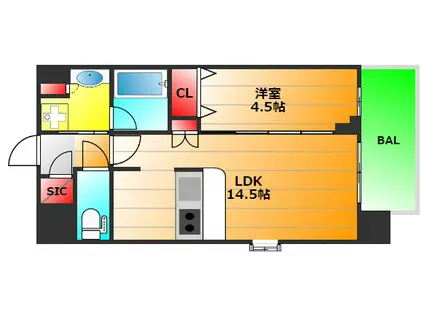 スプランディッド難波キャトル(1LDK/2階)の間取り写真