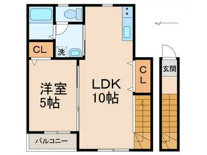 TJ紀三井寺II(1LDK/2階)の間取り写真