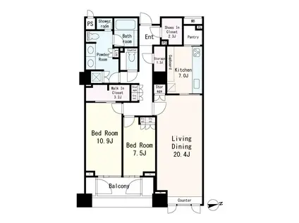 麻布台パークハウス(2LDK/11階)の間取り写真