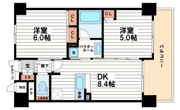 エステムプラザ大手前エヴァース(2DK/13階)の間取り写真