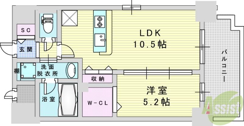 スプランディッド新大阪8(1LDK/6階)の間取り写真