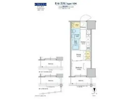 プラウドフラット四谷三丁目(1DK/12階)の間取り写真