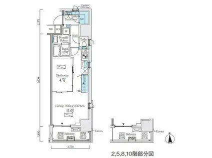 プライマル上野・稲荷町 旧ライオンズフォーシア上野・稲荷町(1LDK/6階)の間取り写真