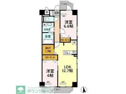 ハピネス車道(2LDK/9階)の間取り写真