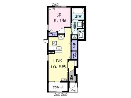 白馬ハイツ(1LDK/1階)の間取り写真