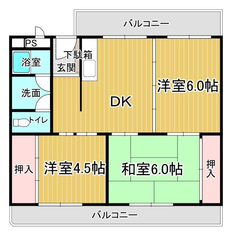 ヴィラひばりヶ丘(2K/1階)の間取り写真