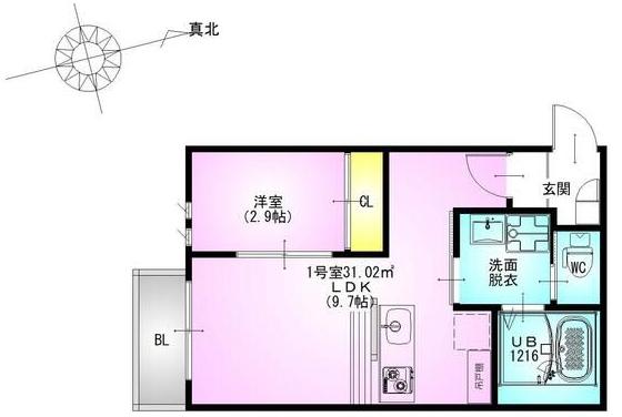 GRANDTIC 原木中山(1LDK/1階)の間取り写真
