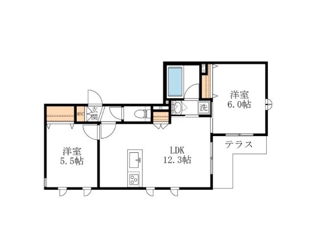 GRIGIO TODA(2LDK/1階)の間取り写真