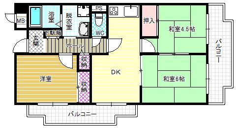 バルカン富田林(3DK/8階)の間取り写真