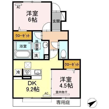 アズール(2DK/1階)の間取り写真