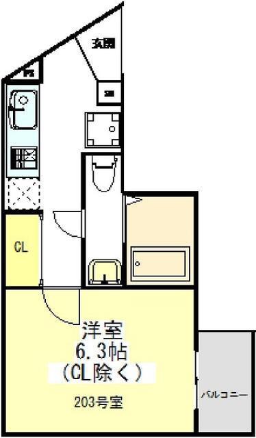 モダンモート徳丸(1K/2階)の間取り写真