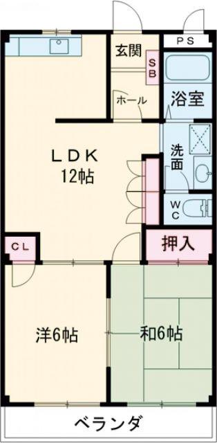 ボヌール西大寺B(2LDK/2階)の間取り写真