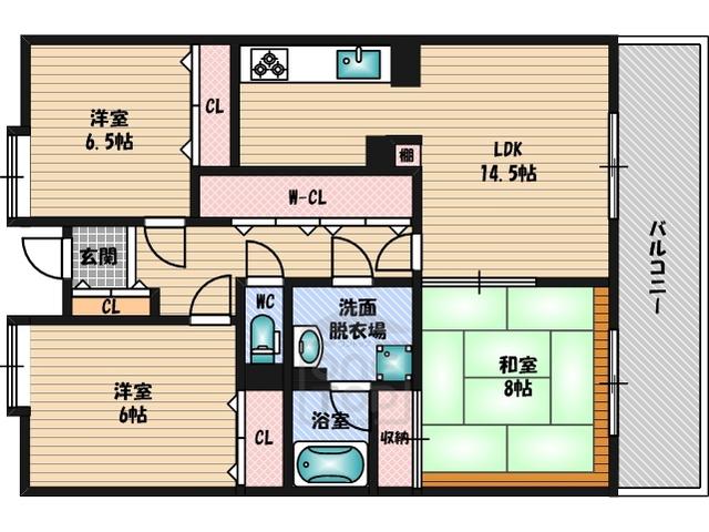 サンライズコート緑地公園A棟(3LDK/1階)の間取り写真