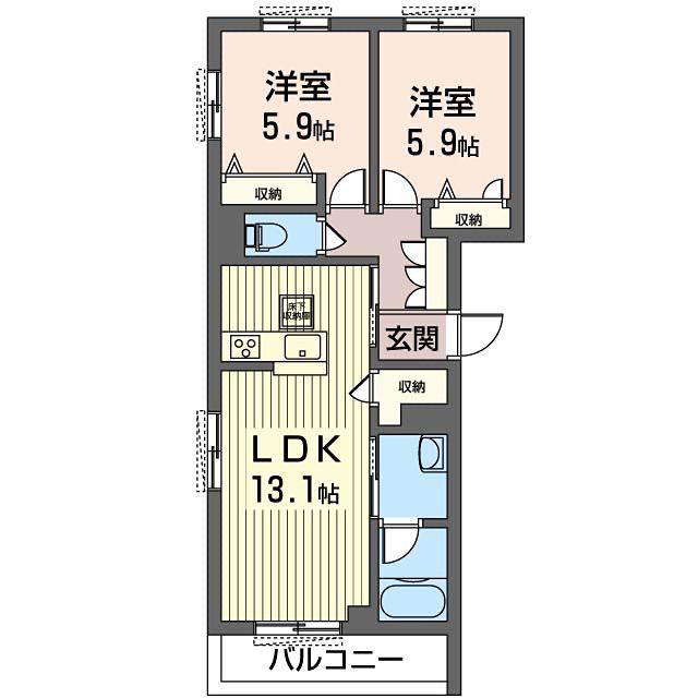 ブルームステージ蘇我(2LDK/1階)の間取り写真